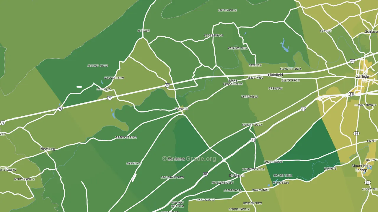 Newville, PA Map of Vehicle Theft Rates