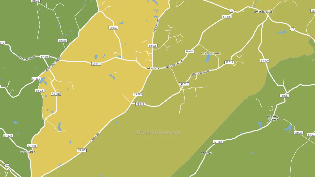 Newville, VA Map of Vehicle Theft Rates
