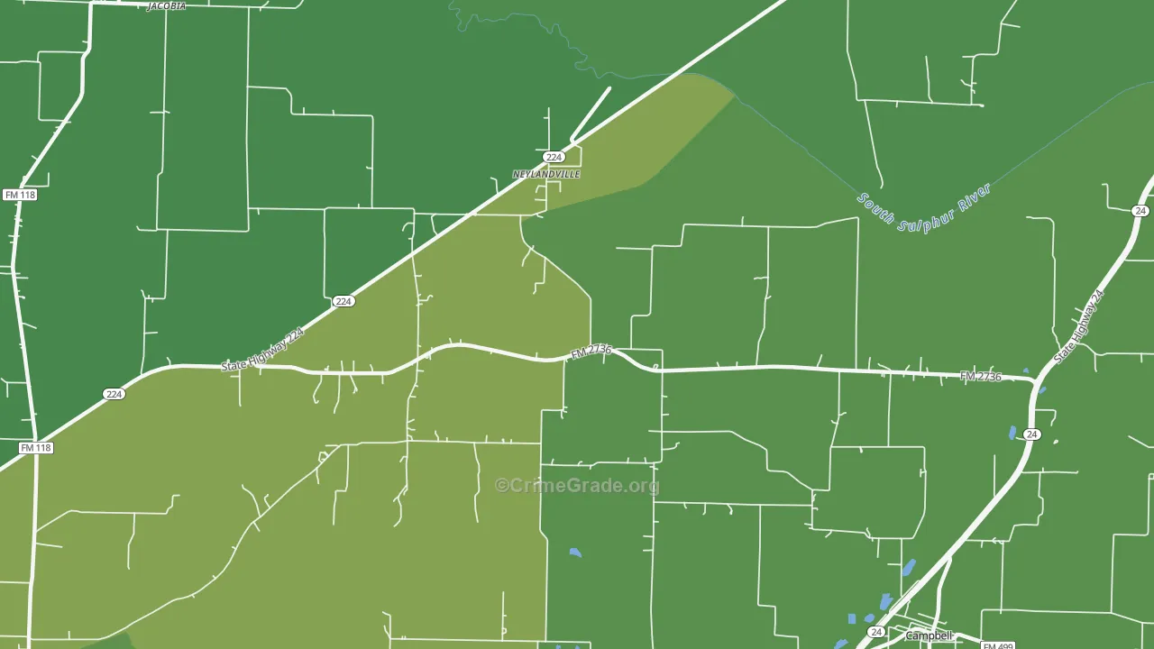 Neylandville, TX Map of Vehicle Theft Rates