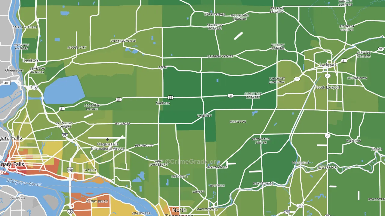 Niagara County, NY Map of Vehicle Theft Rates