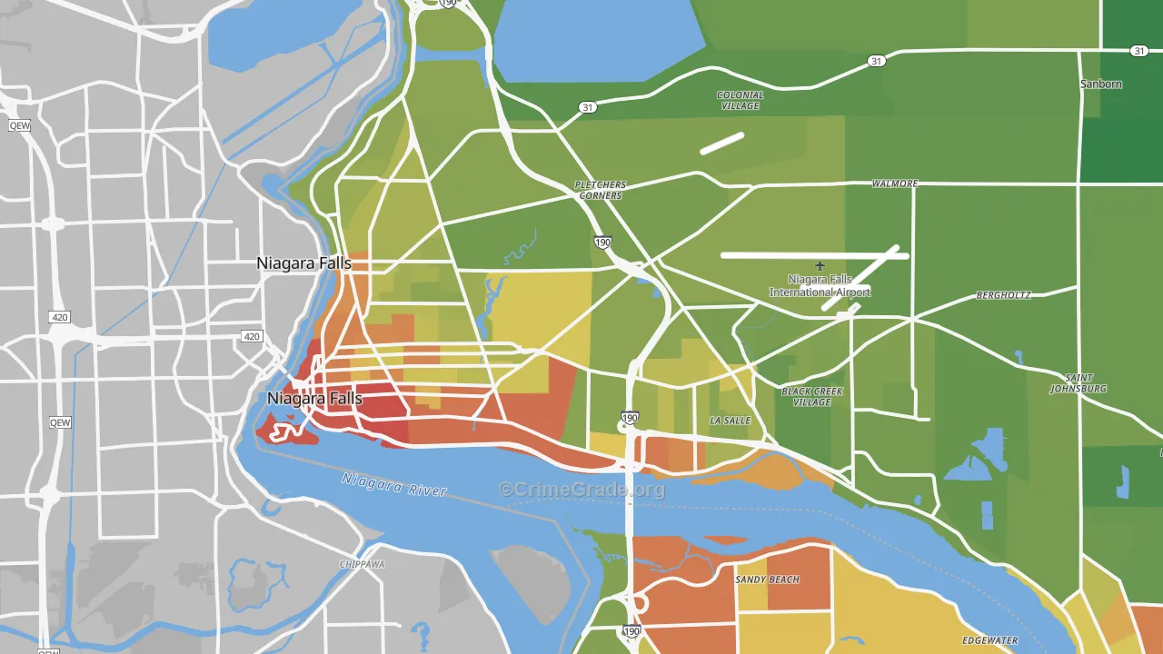 Niagara Falls, NY Map of Vehicle Theft Rates