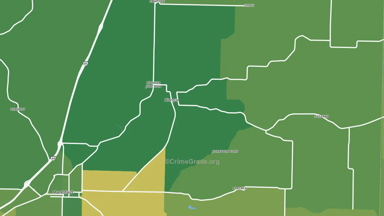 Niangua, MO Map of Vehicle Theft Rates