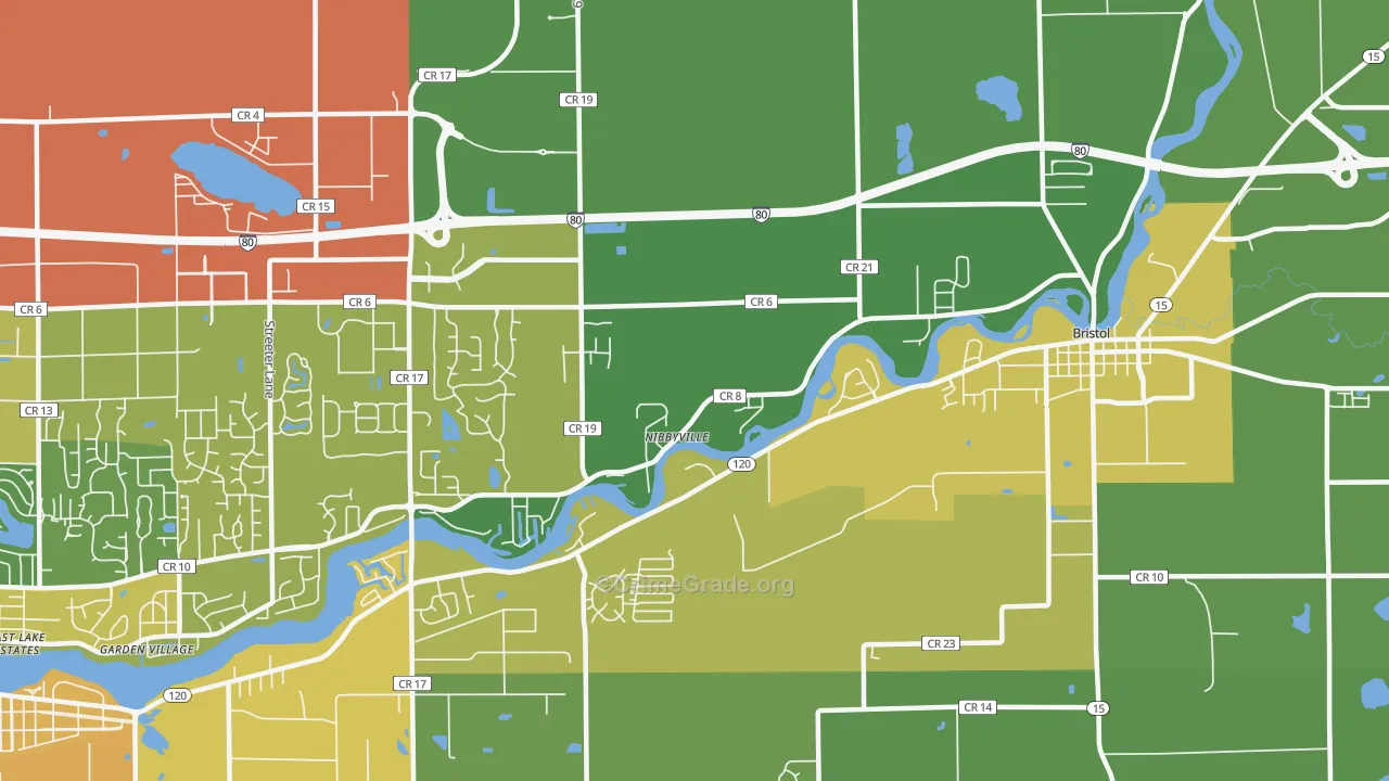 Nibbyville, IN Map of Vehicle Theft Rates