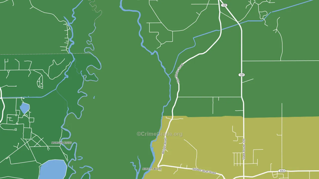 Niblett Bluff, LA Map of Vehicle Theft Rates