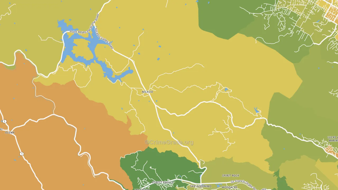 Nicasio, CA Map of Vehicle Theft Rates