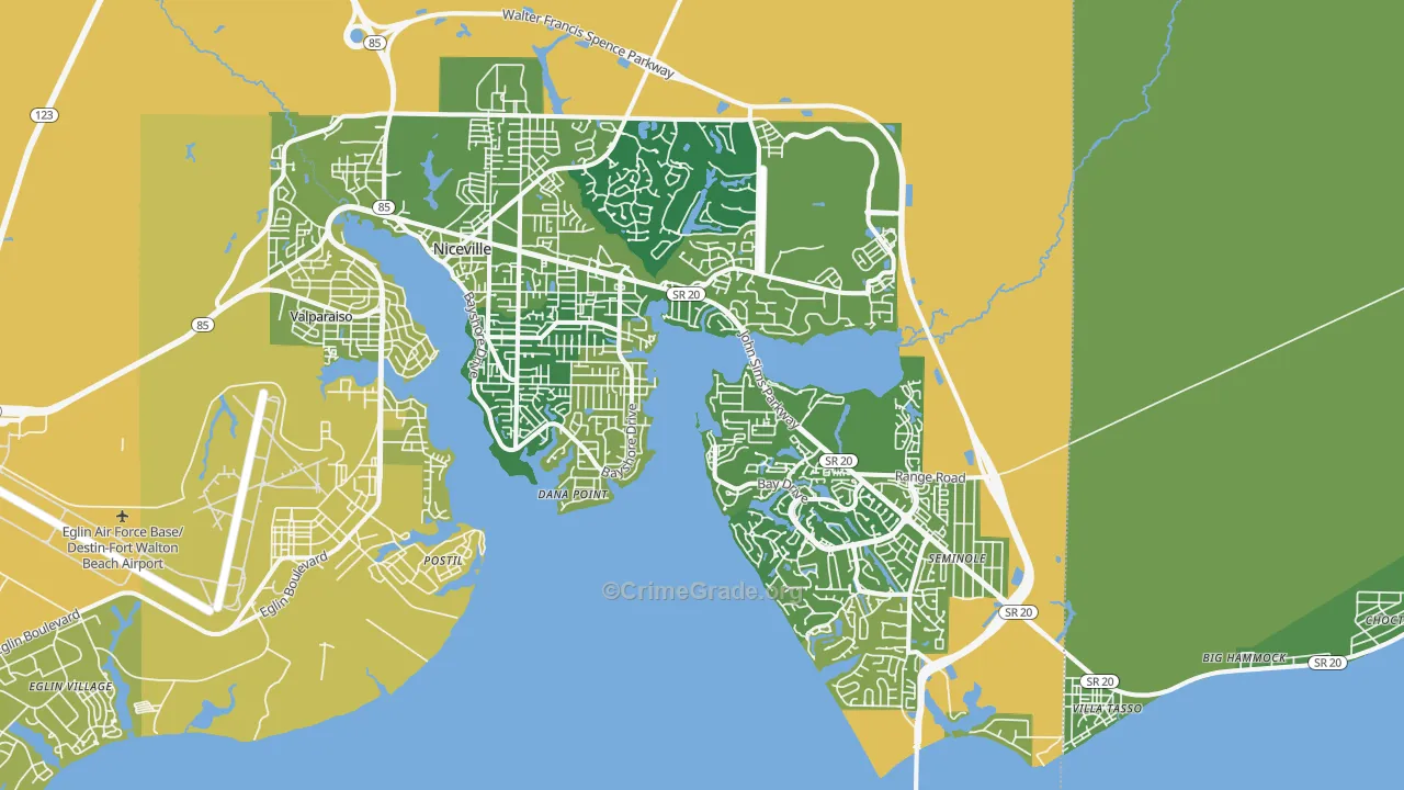 Niceville, FL Map of Vehicle Theft Rates