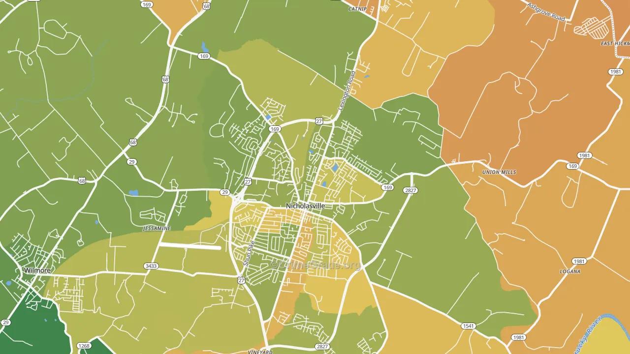 Nicholasville, KY Map of Vehicle Theft Rates