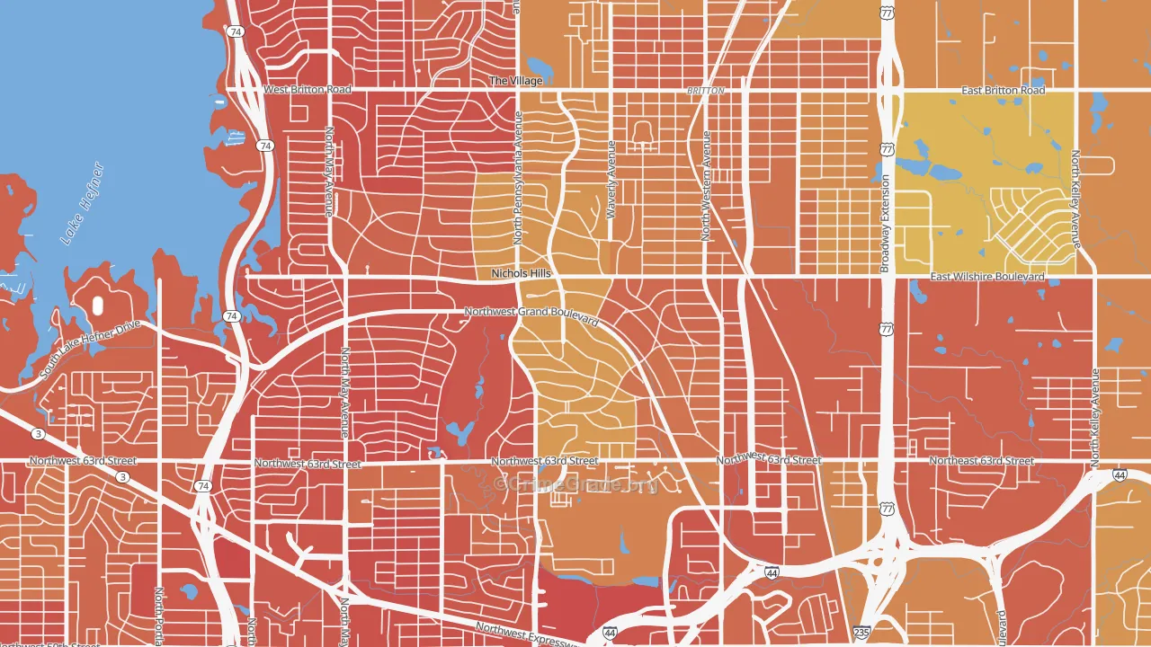 Nichols Hills, OK Map of Vehicle Theft Rates