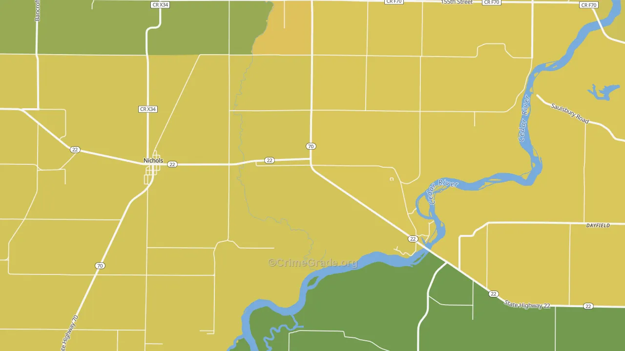 Nichols, IA Map of Vehicle Theft Rates