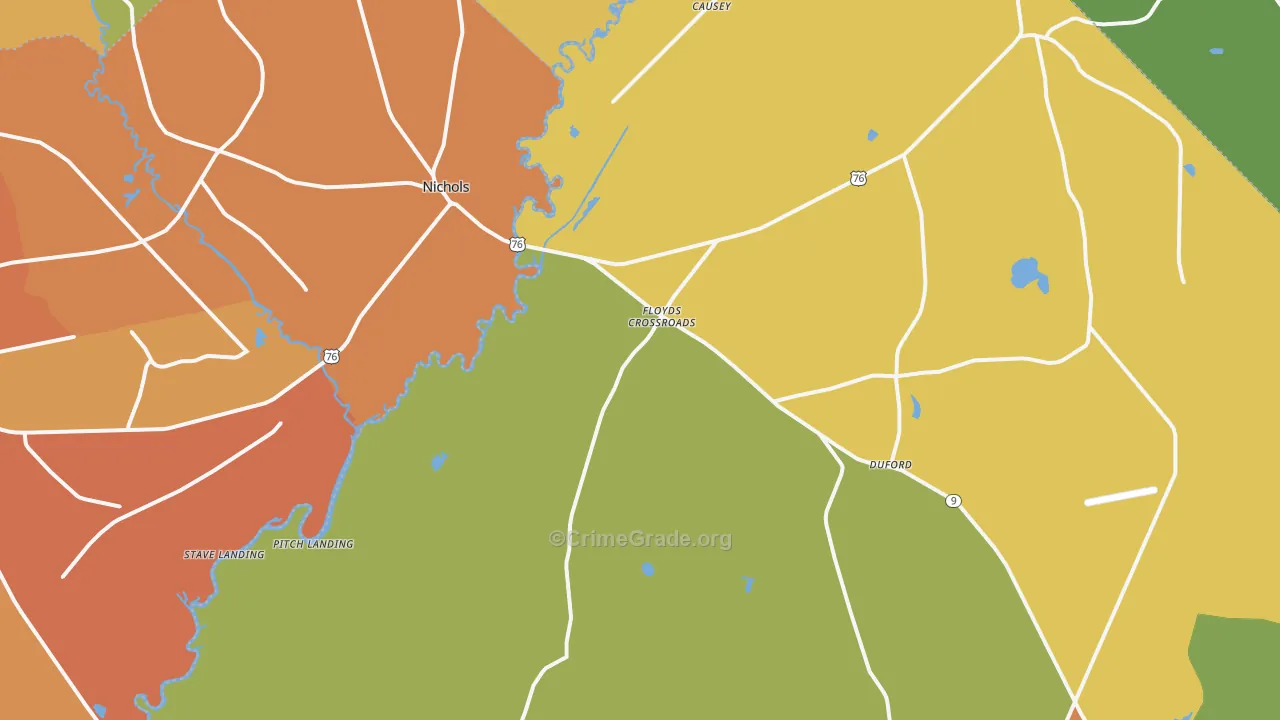 Nichols, SC Map of Vehicle Theft Rates