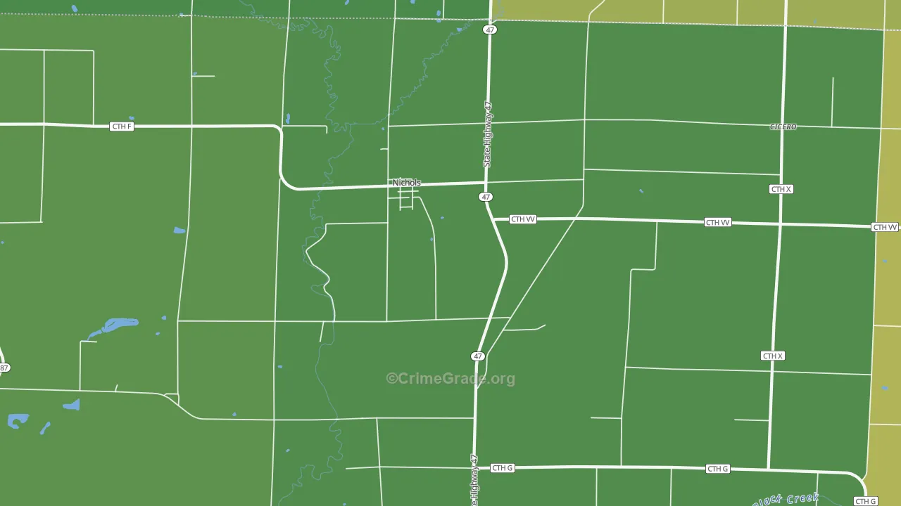 Nichols, WI Map of Vehicle Theft Rates