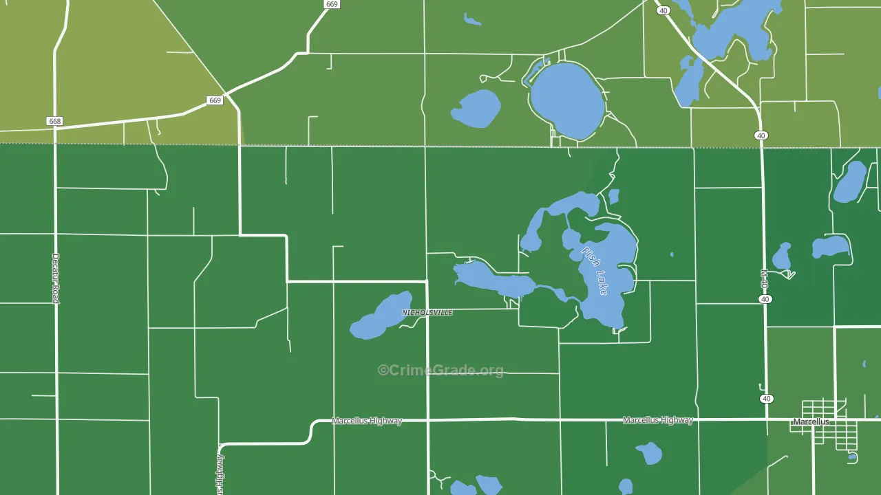 Nicholsville, MI Map of Vehicle Theft Rates