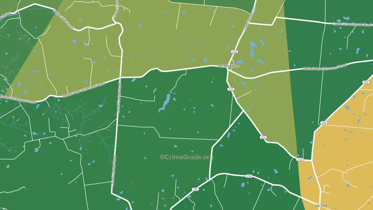 Nicholsville, OH Map of Vehicle Theft Rates