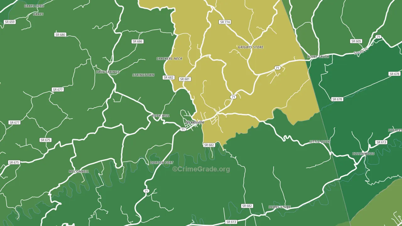 Nickelsville, VA Map of Vehicle Theft Rates