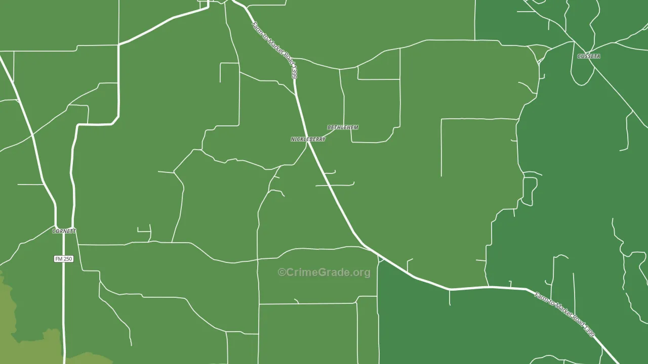 Nickleberry, TX Map of Vehicle Theft Rates