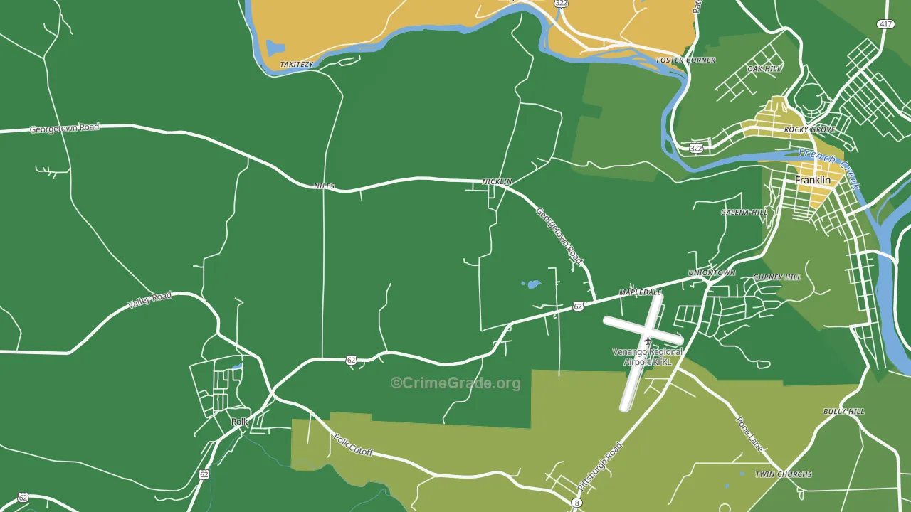 Nicklin, PA Map of Vehicle Theft Rates