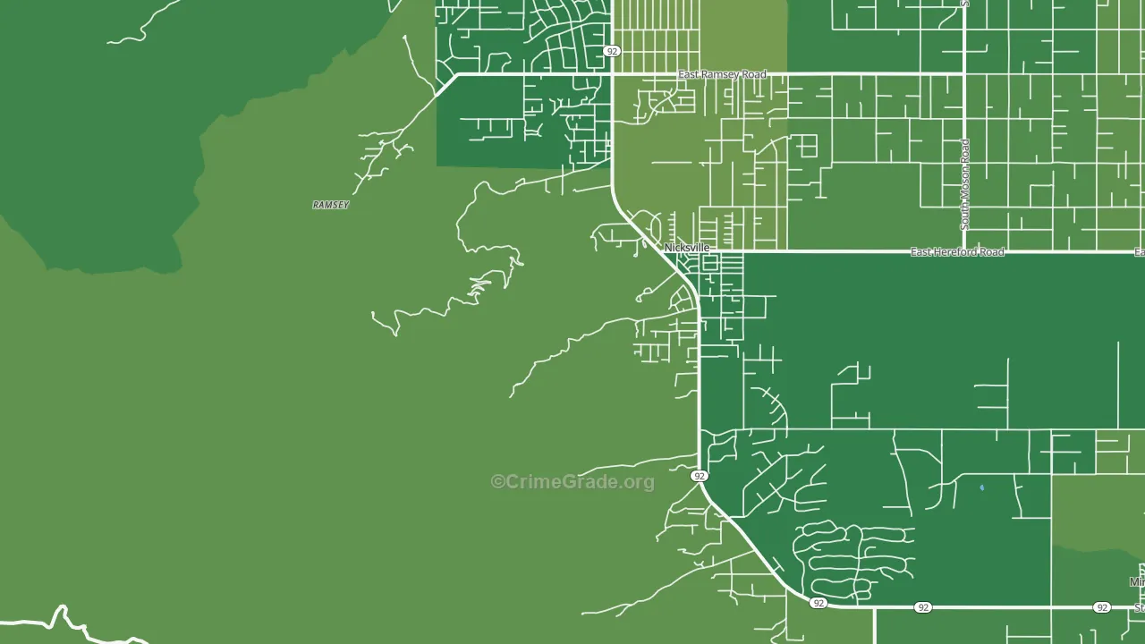 Nicksville, AZ Map of Vehicle Theft Rates