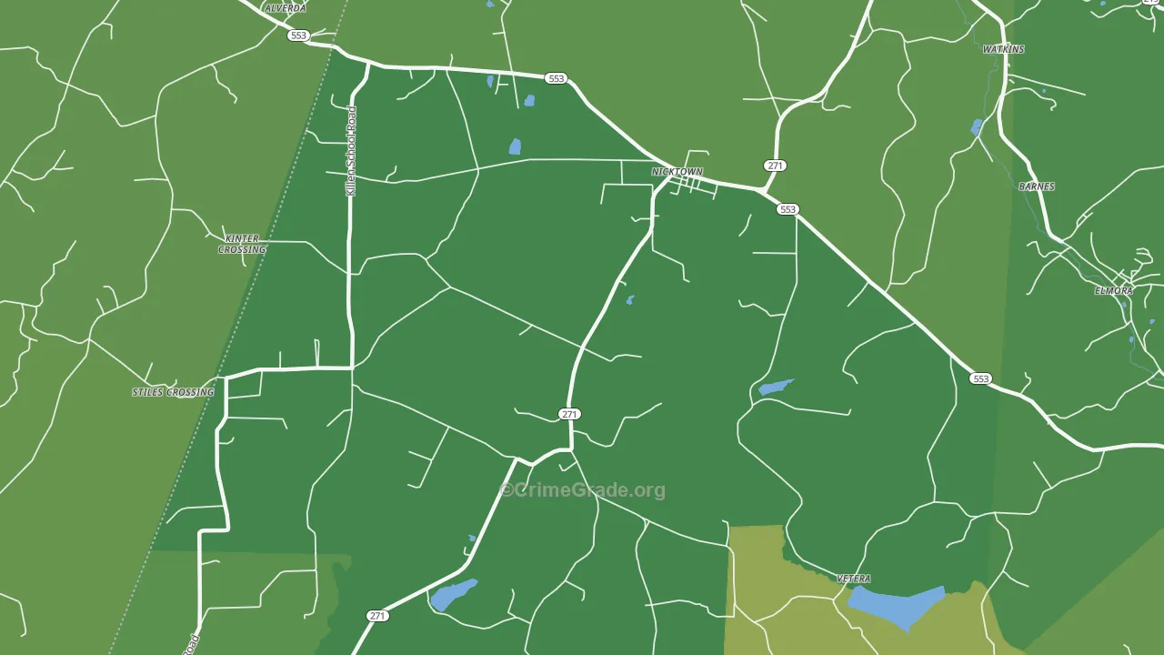 Nicktown, PA Map of Vehicle Theft Rates