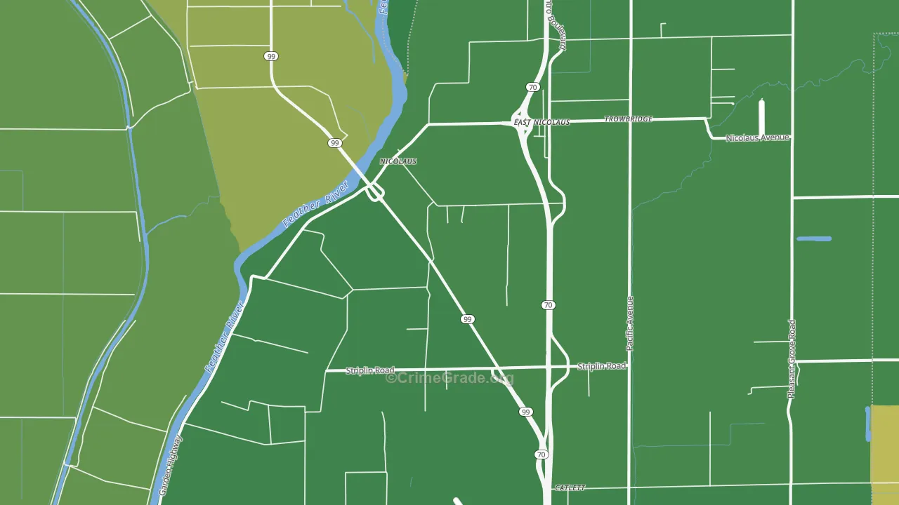 Nicolaus, CA Map of Vehicle Theft Rates