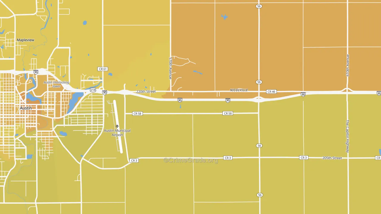 Nicolville, MN Map of Vehicle Theft Rates