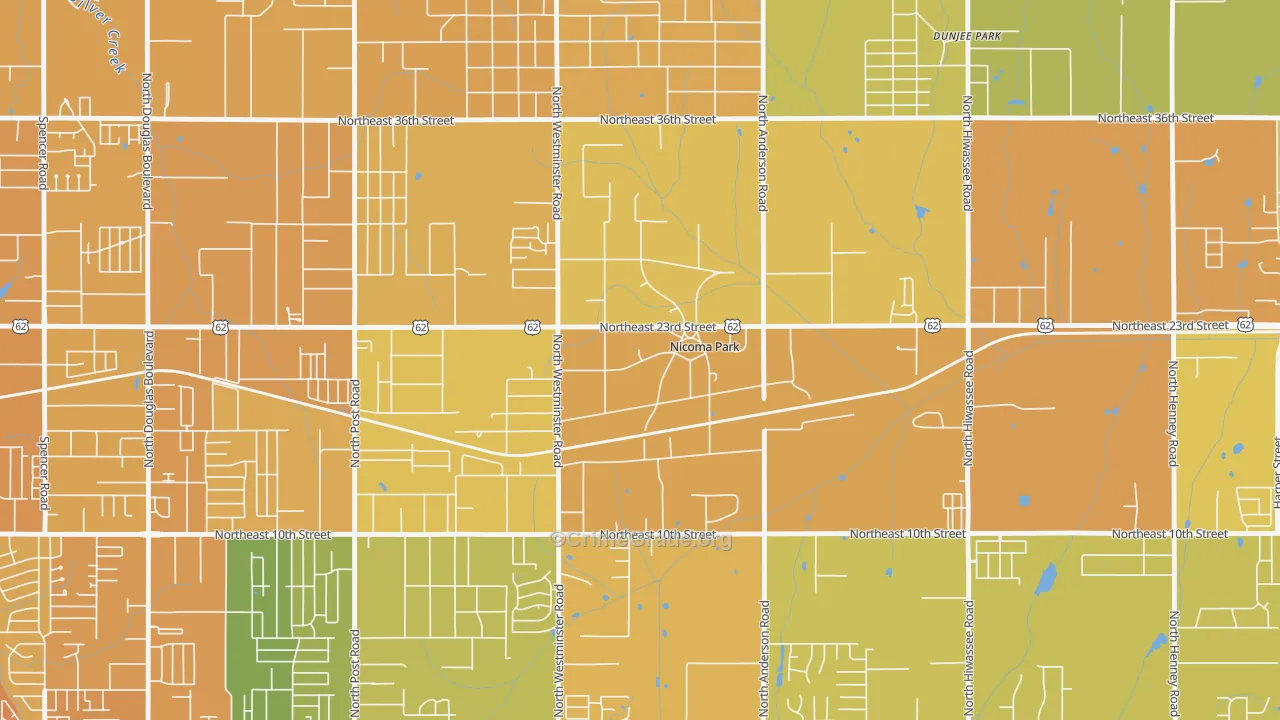 Nicoma Park, OK Map of Vehicle Theft Rates