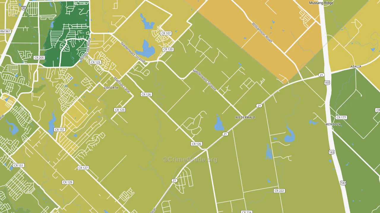 Niederwald, TX Map of Vehicle Theft Rates