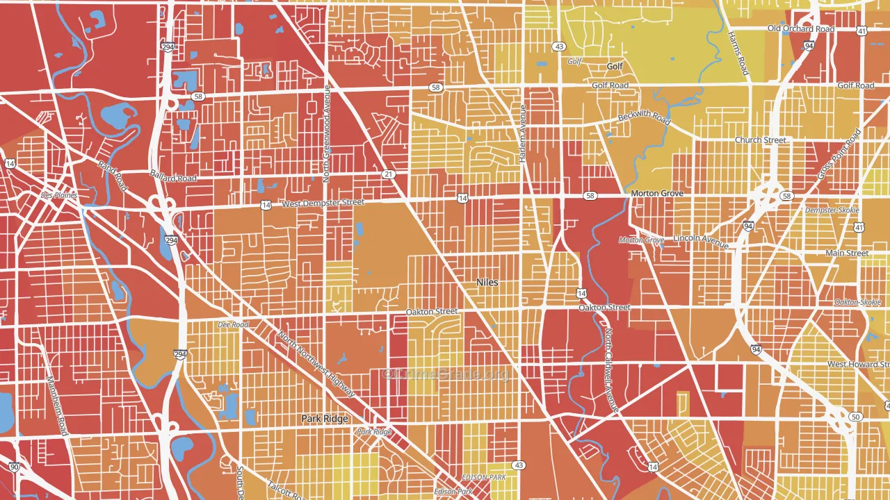 Niles, IL Map of Vehicle Theft Rates