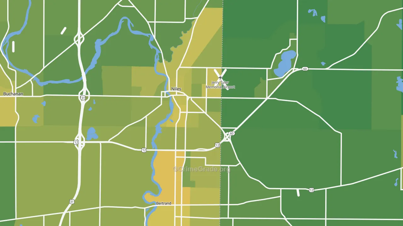 Niles, MI Map of Vehicle Theft Rates