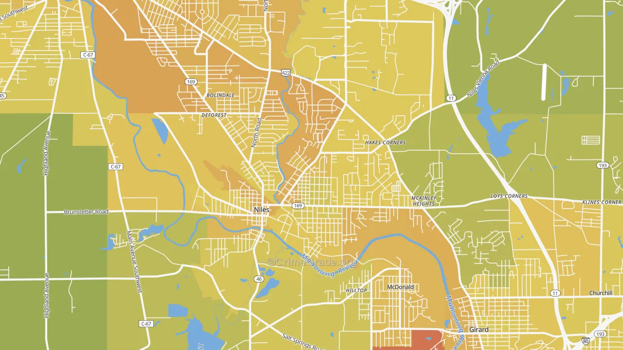 Niles, OH Map of Vehicle Theft Rates