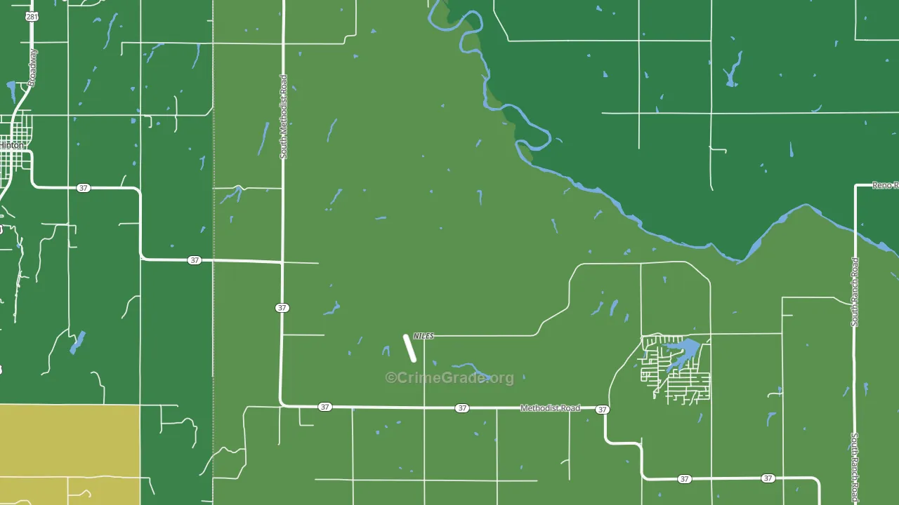 Niles, OK Map of Vehicle Theft Rates