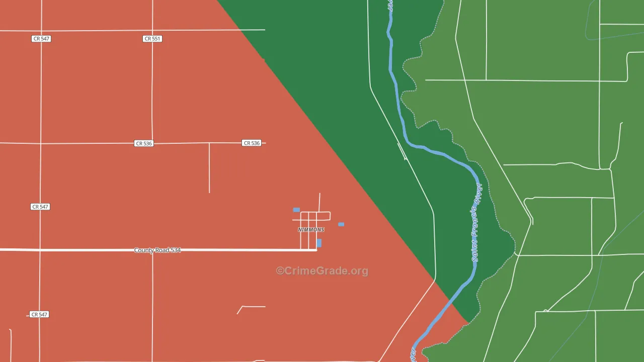 Nimmons, AR Map of Vehicle Theft Rates