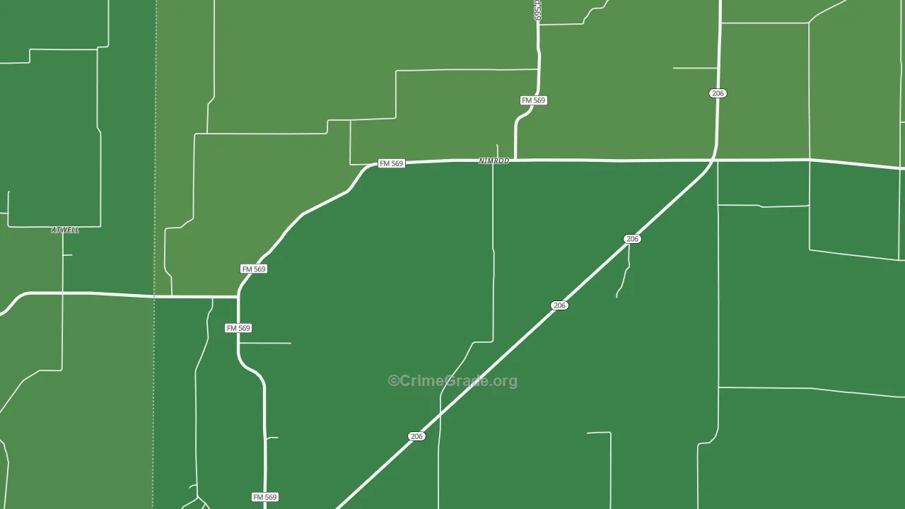 Nimrod, TX Map of Vehicle Theft Rates