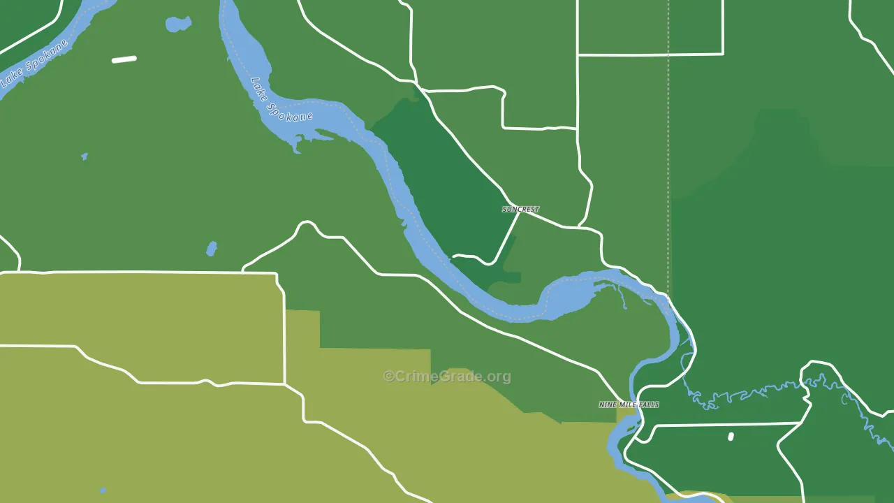 Nine Mile Falls, WA Map of Vehicle Theft Rates
