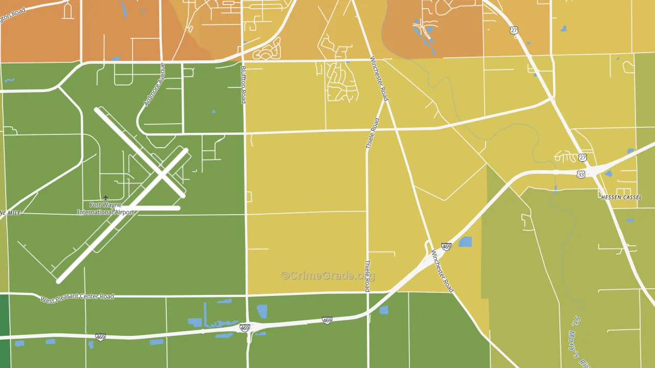 Nine Mile, IN Map of Vehicle Theft Rates