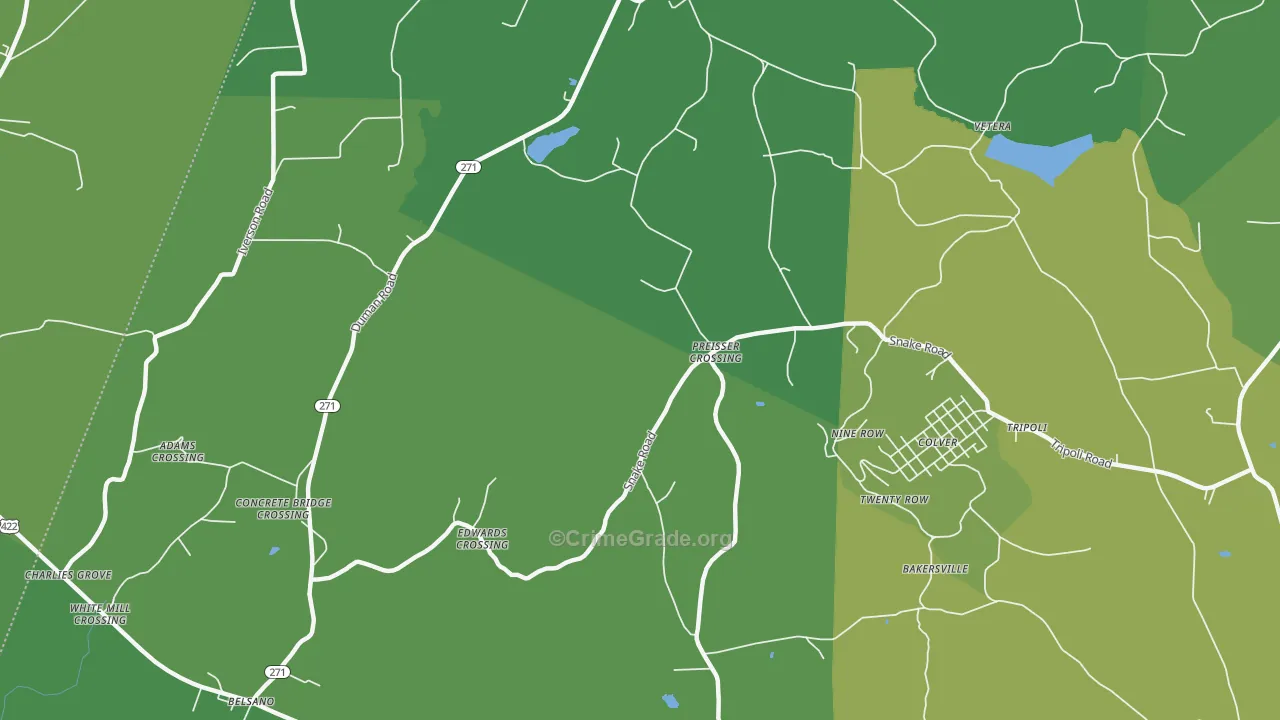 Nine Row, PA Map of Vehicle Theft Rates