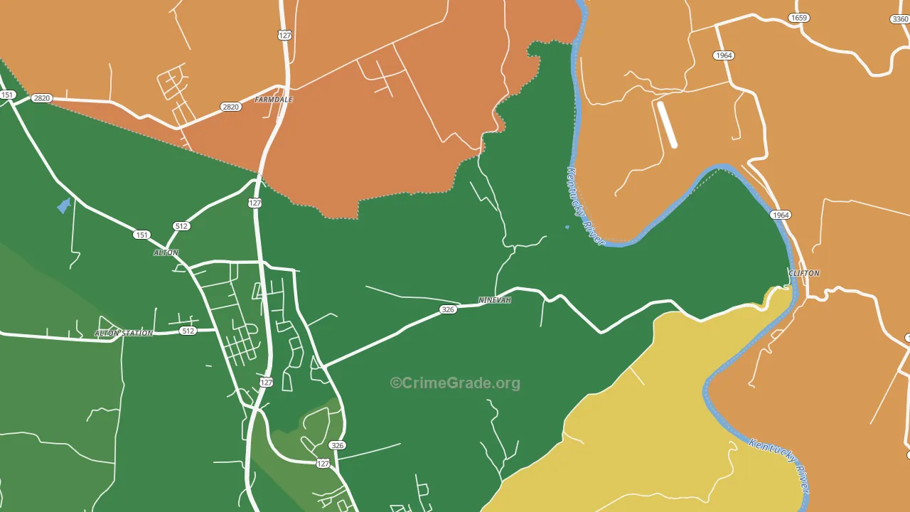 Ninevah, KY Map of Vehicle Theft Rates