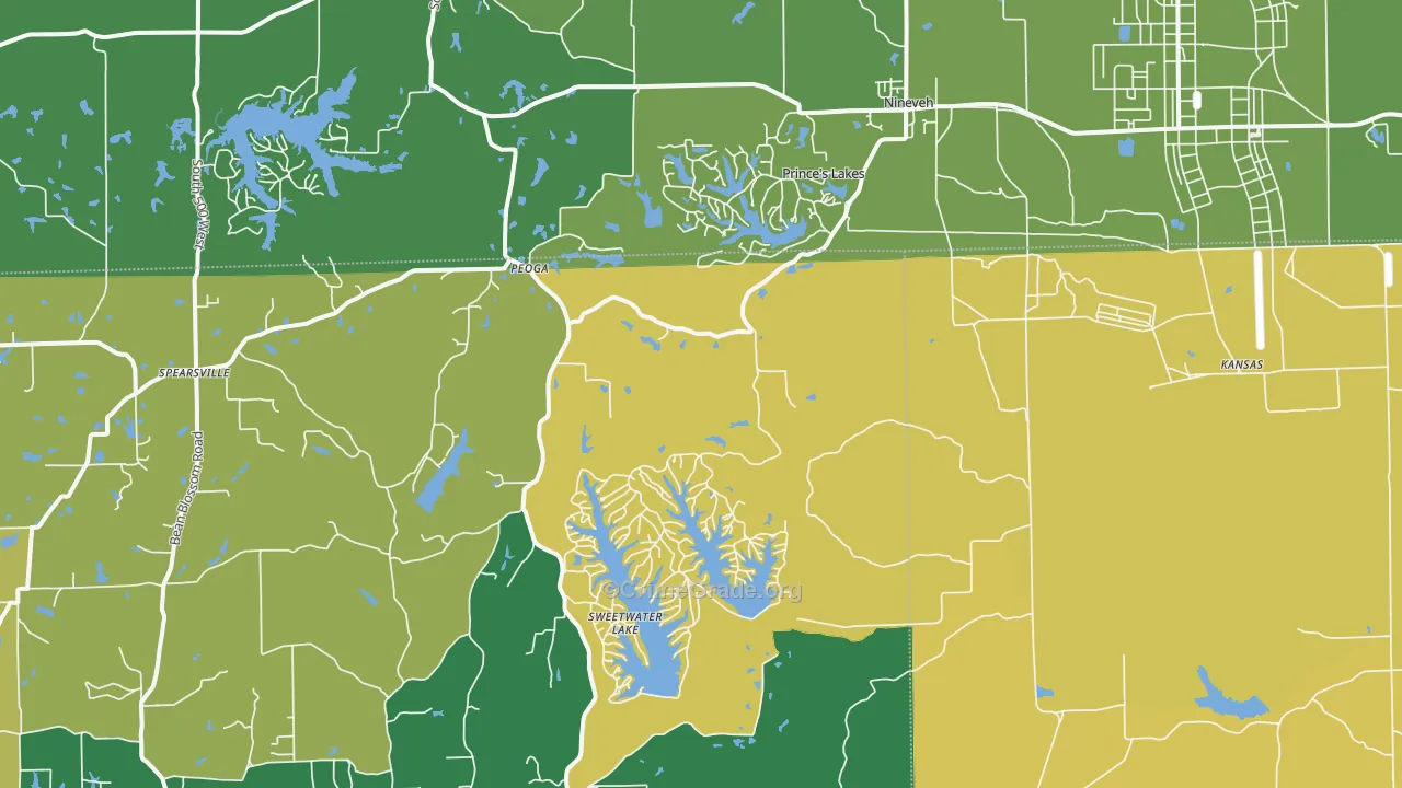 Nineveh, IN Map of Vehicle Theft Rates