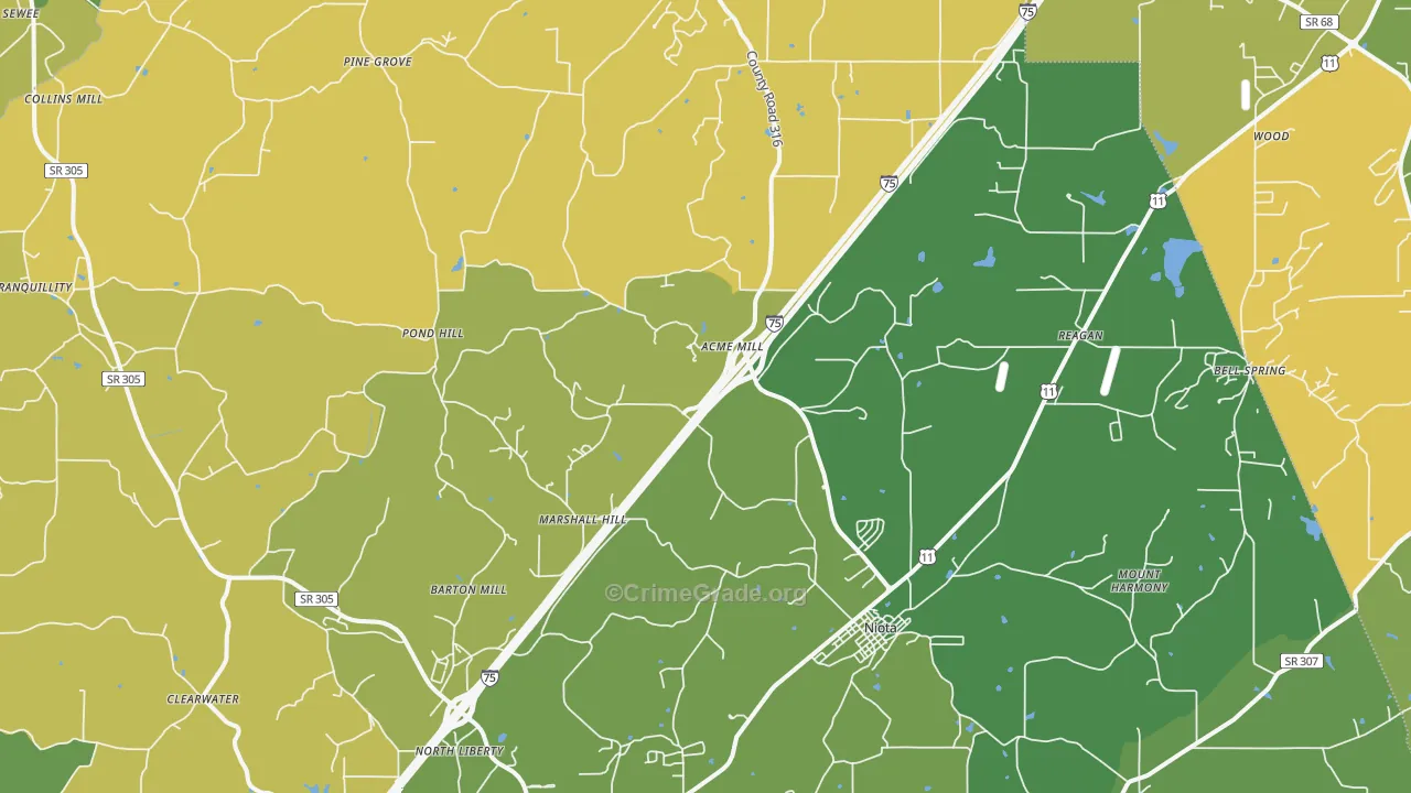 Niota, TN Map of Vehicle Theft Rates