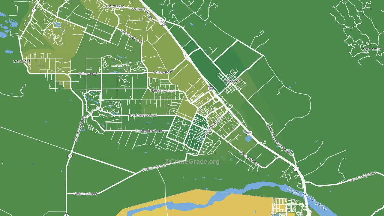 Nipomo, CA Map of Vehicle Theft Rates