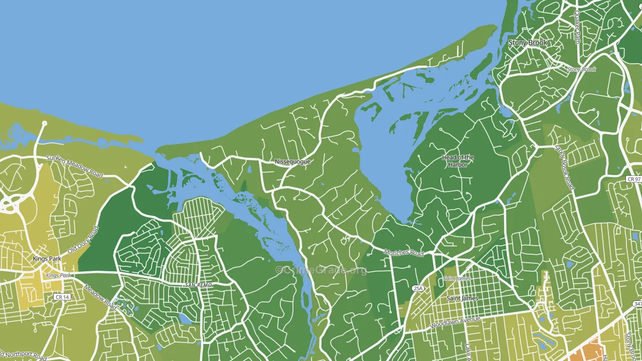 Nissequogue, NY Map of Vehicle Theft Rates