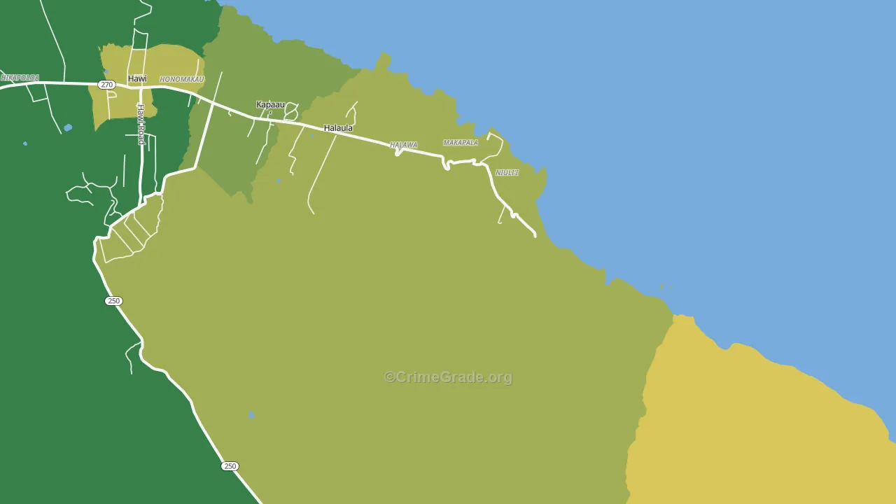 Niulii, HI Map of Vehicle Theft Rates