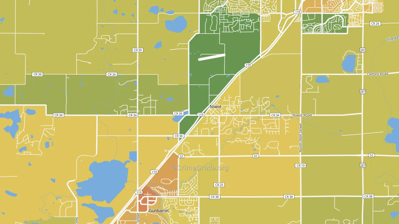 Niwot, CO Map of Vehicle Theft Rates