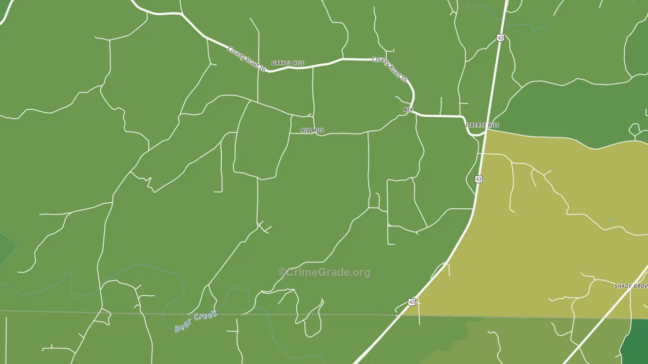 Nix Mill, AL Map of Vehicle Theft Rates