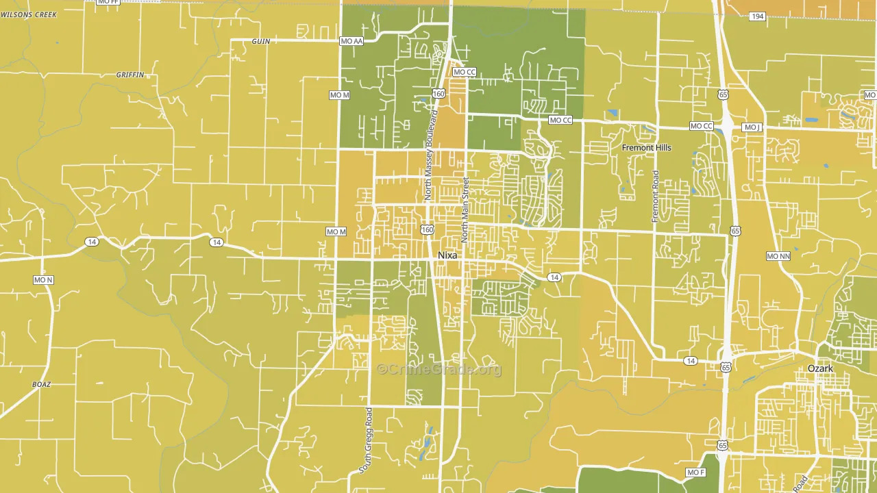Nixa, MO Map of Vehicle Theft Rates