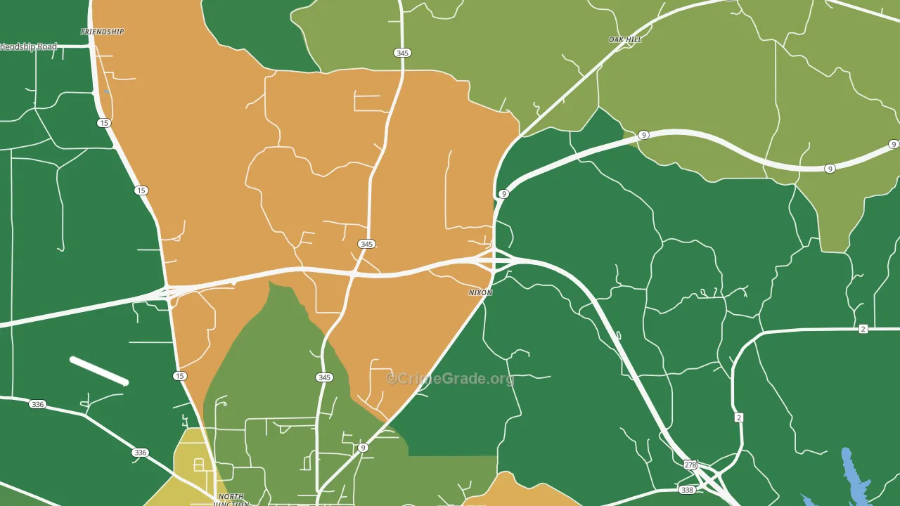 Nixon, MS Map of Vehicle Theft Rates
