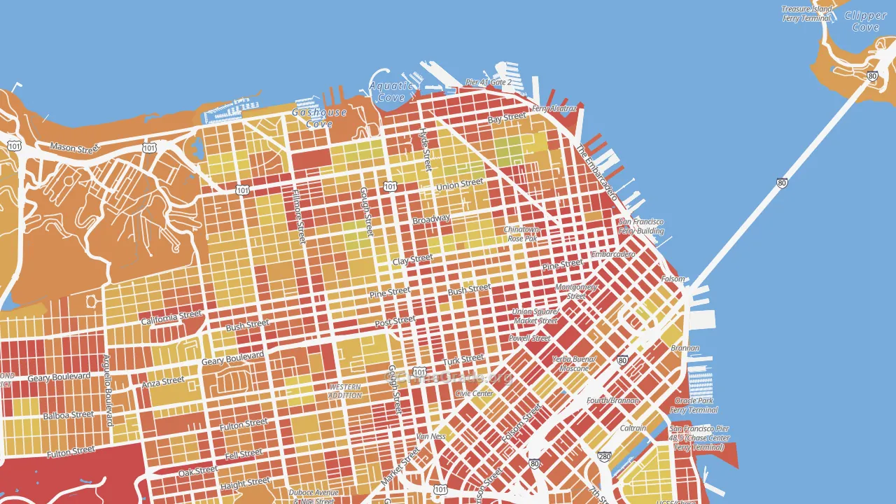 Nob Hill, San Francisco, CA Map of Vehicle Theft Rates