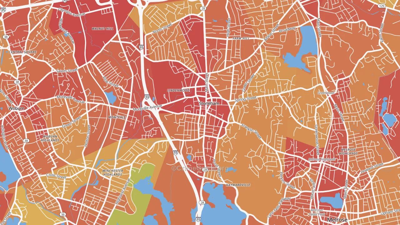 Nobility Hill Historic District, Stoneham, MA Map of Vehicle Theft Rates