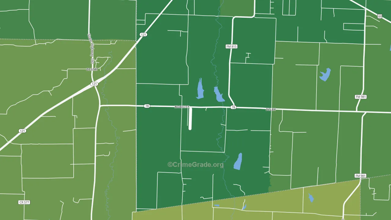 Nobility, TX Map of Vehicle Theft Rates