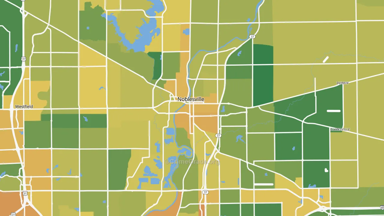Noblesville, IN Map of Vehicle Theft Rates