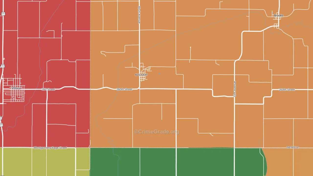 Nodaway, IA Map of Vehicle Theft Rates
